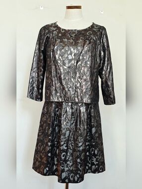 Tory Burch Black and Silver Metallic Jacquard 2-pc Dress